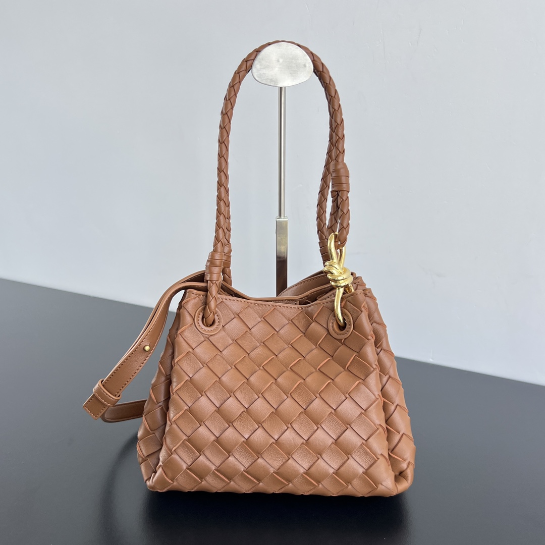 Small Parachute Intrecciato Leather Shoulder Bag Caramel